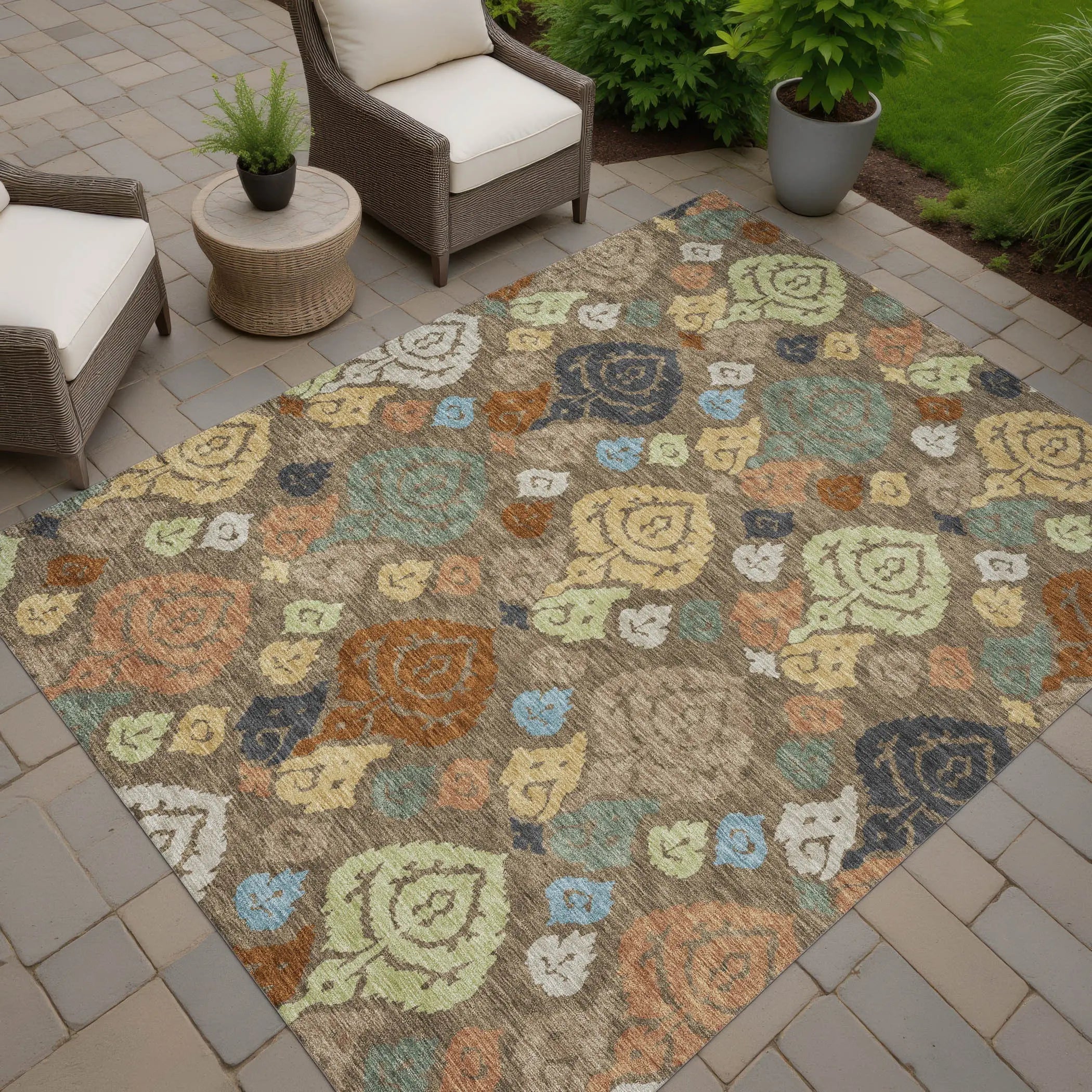 3' X 5' Chocolate And Charcoal Damask Washable Indoor Outdoor Area Rug Homeroots Outdoor