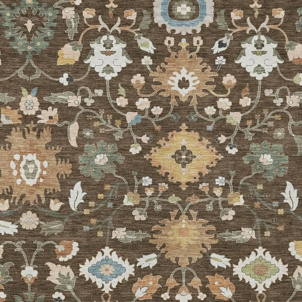 3' X 5' Chocolate And Copper Floral Medallion Washable Indoor Outdoor Area Rug Homeroots Outdoor