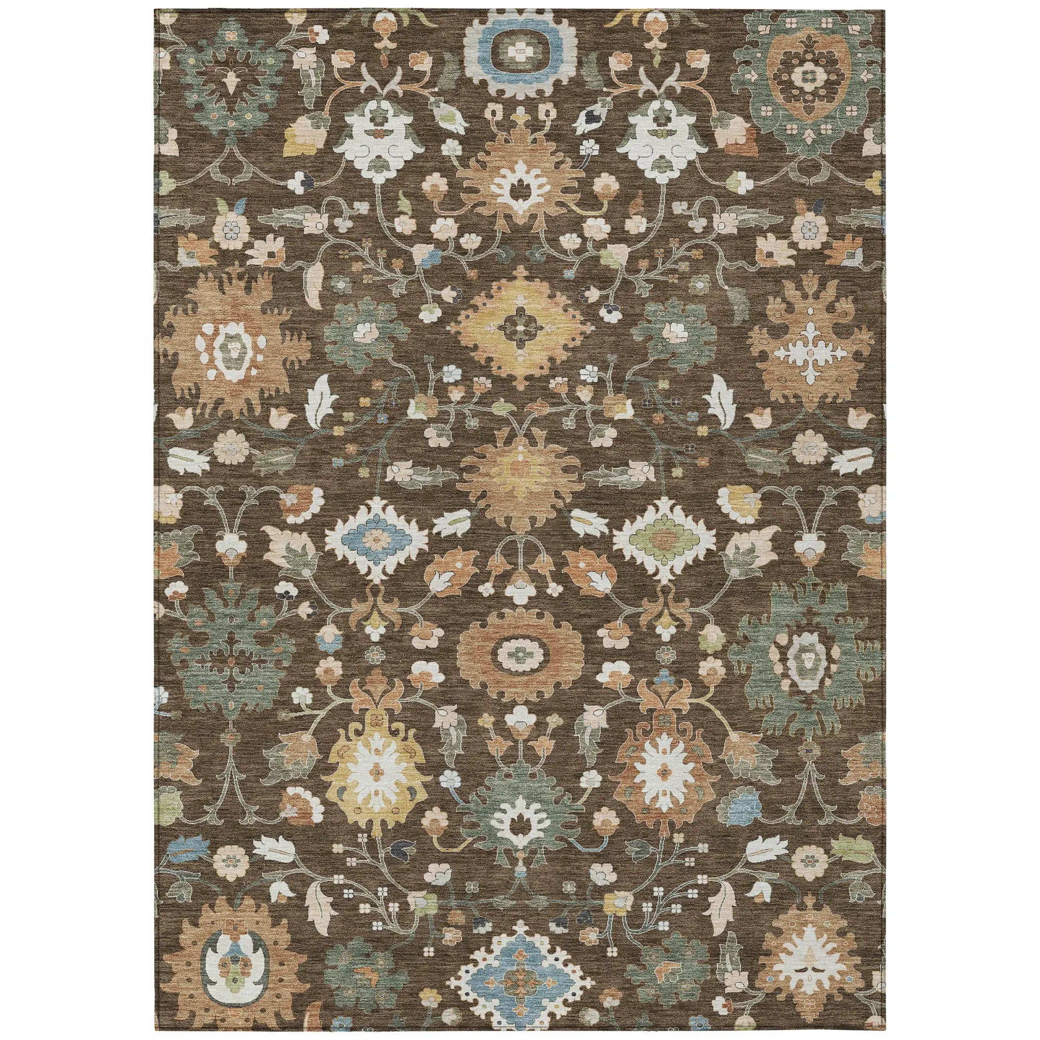 3' X 5' Chocolate And Copper Floral Medallion Washable Indoor Outdoor Area Rug Homeroots Outdoor