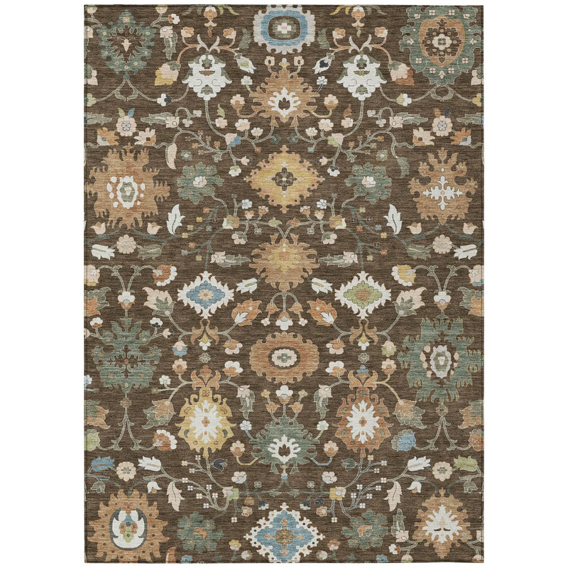 3' X 5' Chocolate And Copper Floral Medallion Washable Indoor Outdoor Area Rug Homeroots Outdoor