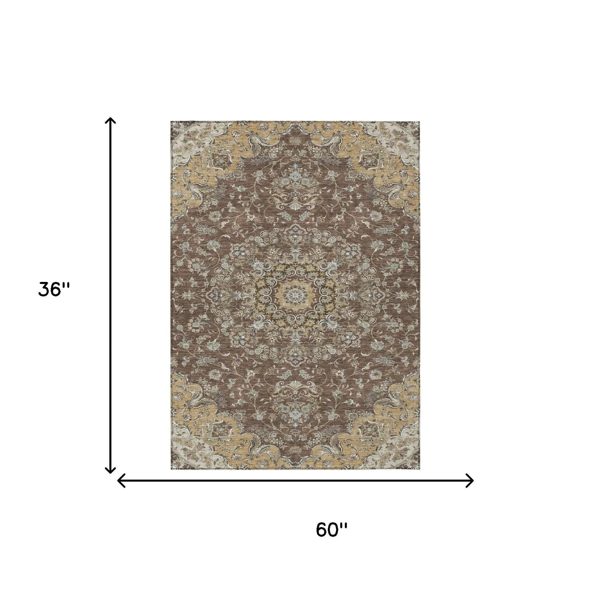 3' X 5' Chocolate And Copper Floral Medallion Washable Indoor Outdoor Area Rug Homeroots Outdoor