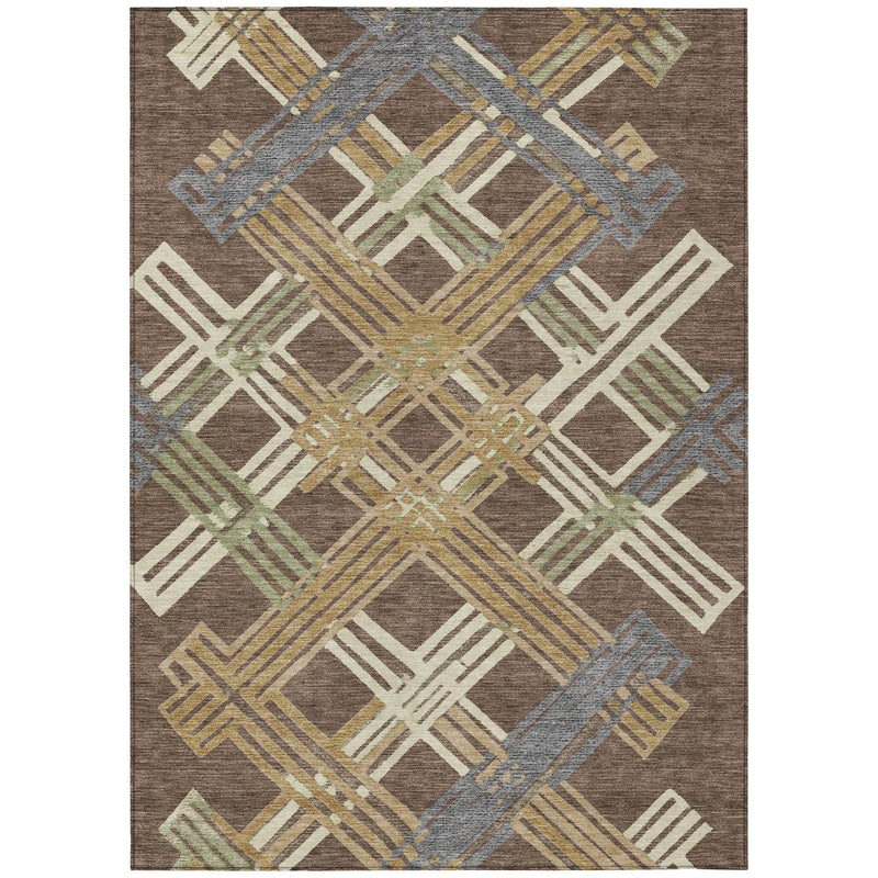 3' X 5' Chocolate And Gold Geometric Washable Indoor Outdoor Area Rug Homeroots Outdoor