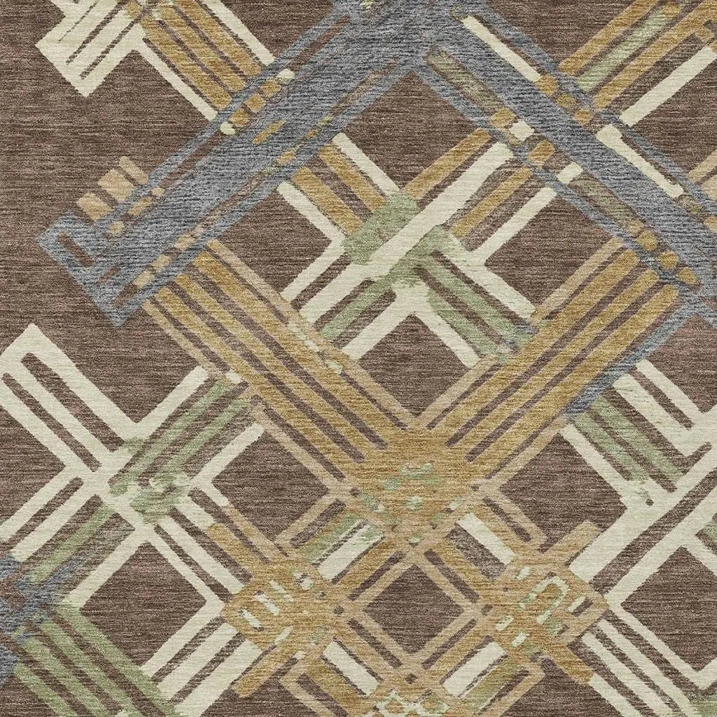 3' X 5' Chocolate And Gold Geometric Washable Indoor Outdoor Area Rug Homeroots Outdoor