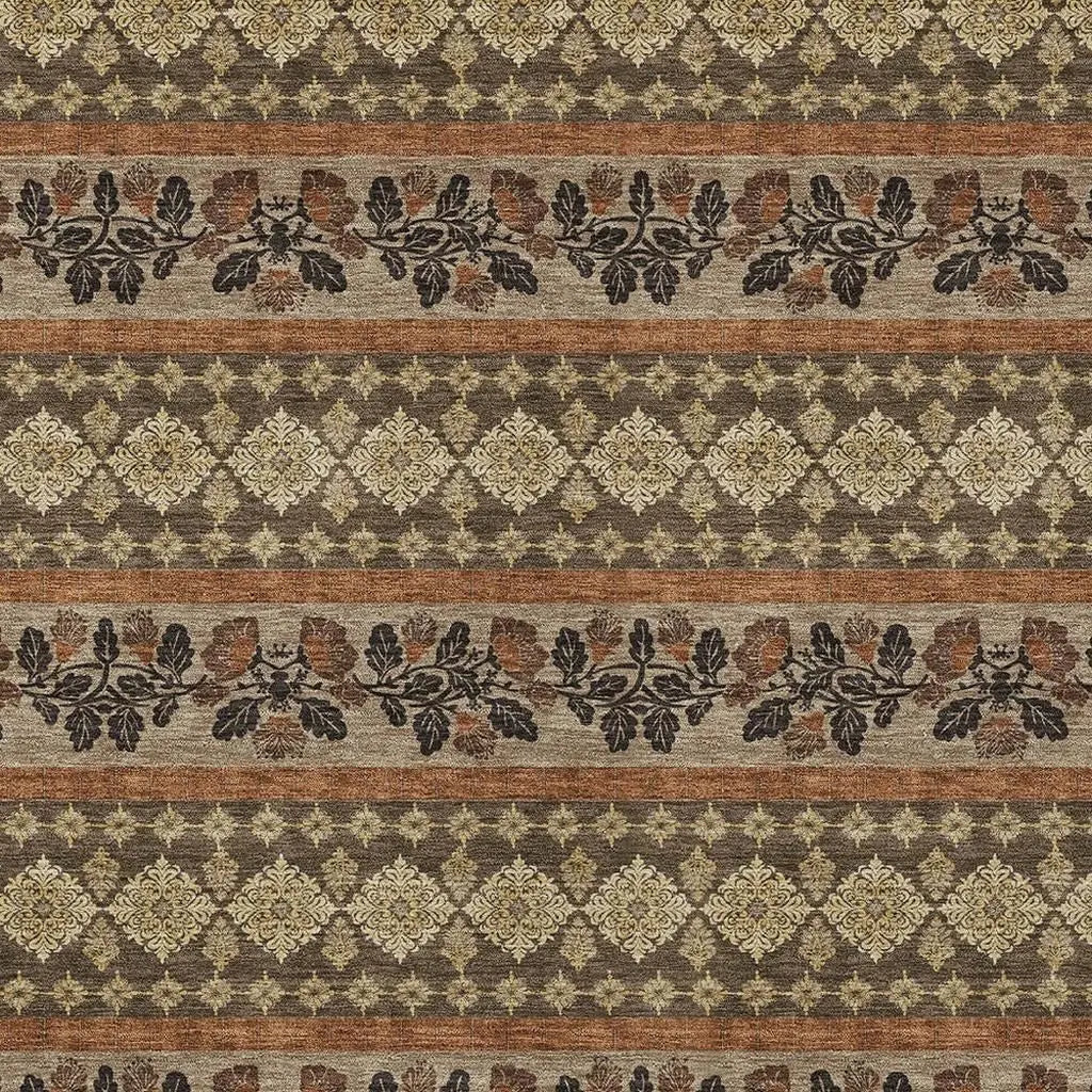 3' X 5' Chocolate And Gold Striped Washable Indoor Outdoor Area Rug Homeroots Outdoor