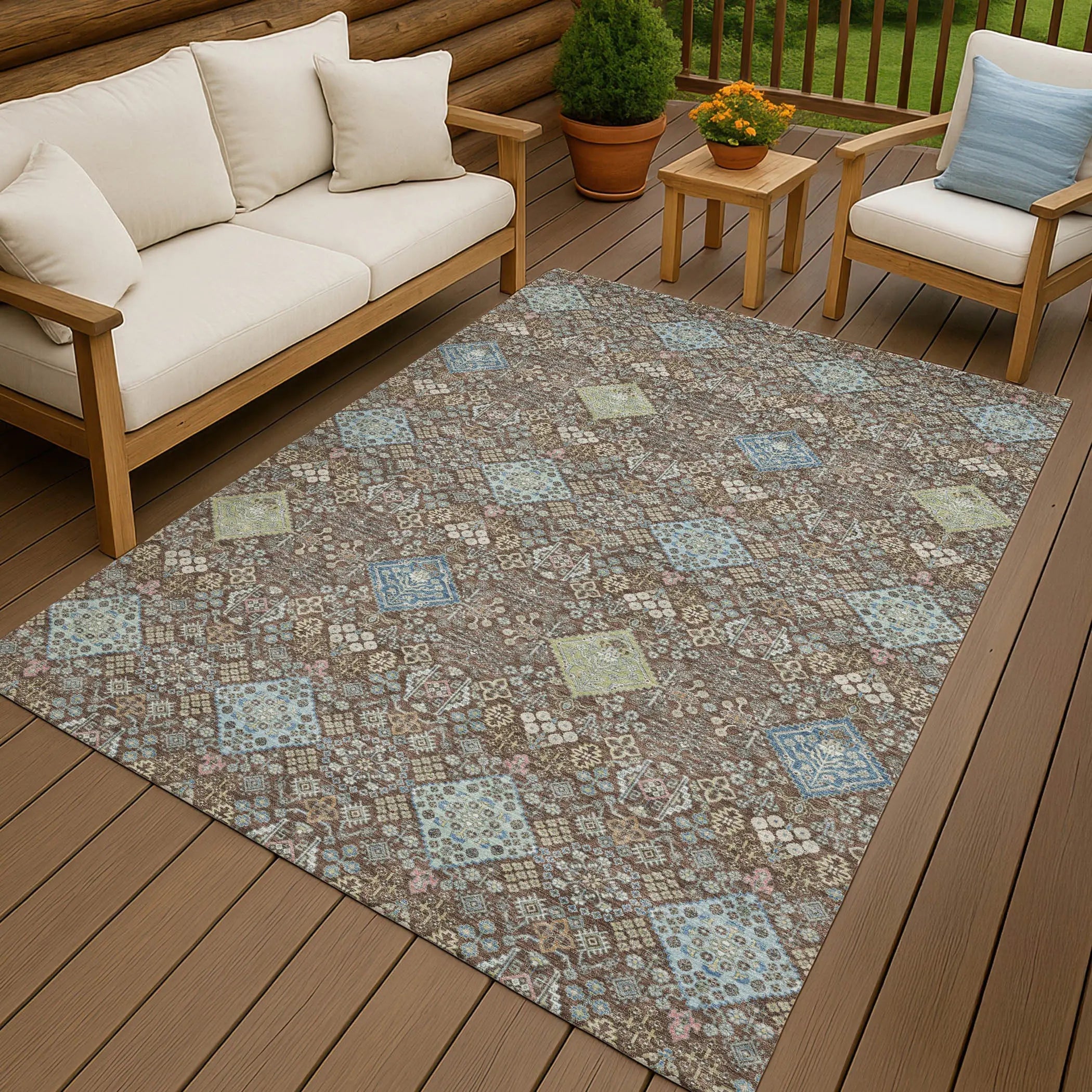 3' X 5' Chocolate And Green Oriental Washable Indoor Outdoor Area Rug Homeroots Outdoor