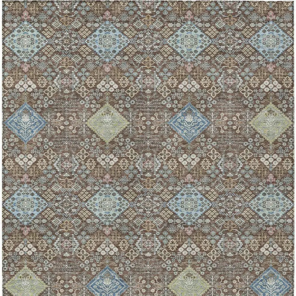 3' X 5' Chocolate And Green Oriental Washable Indoor Outdoor Area Rug Homeroots Outdoor
