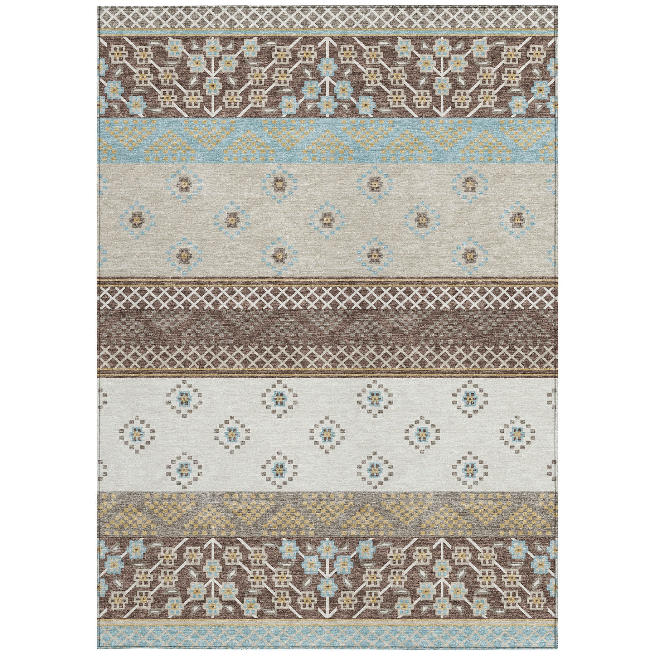 3' X 5' Chocolate And Green Striped Washable Indoor Outdoor Area Rug Homeroots Outdoor