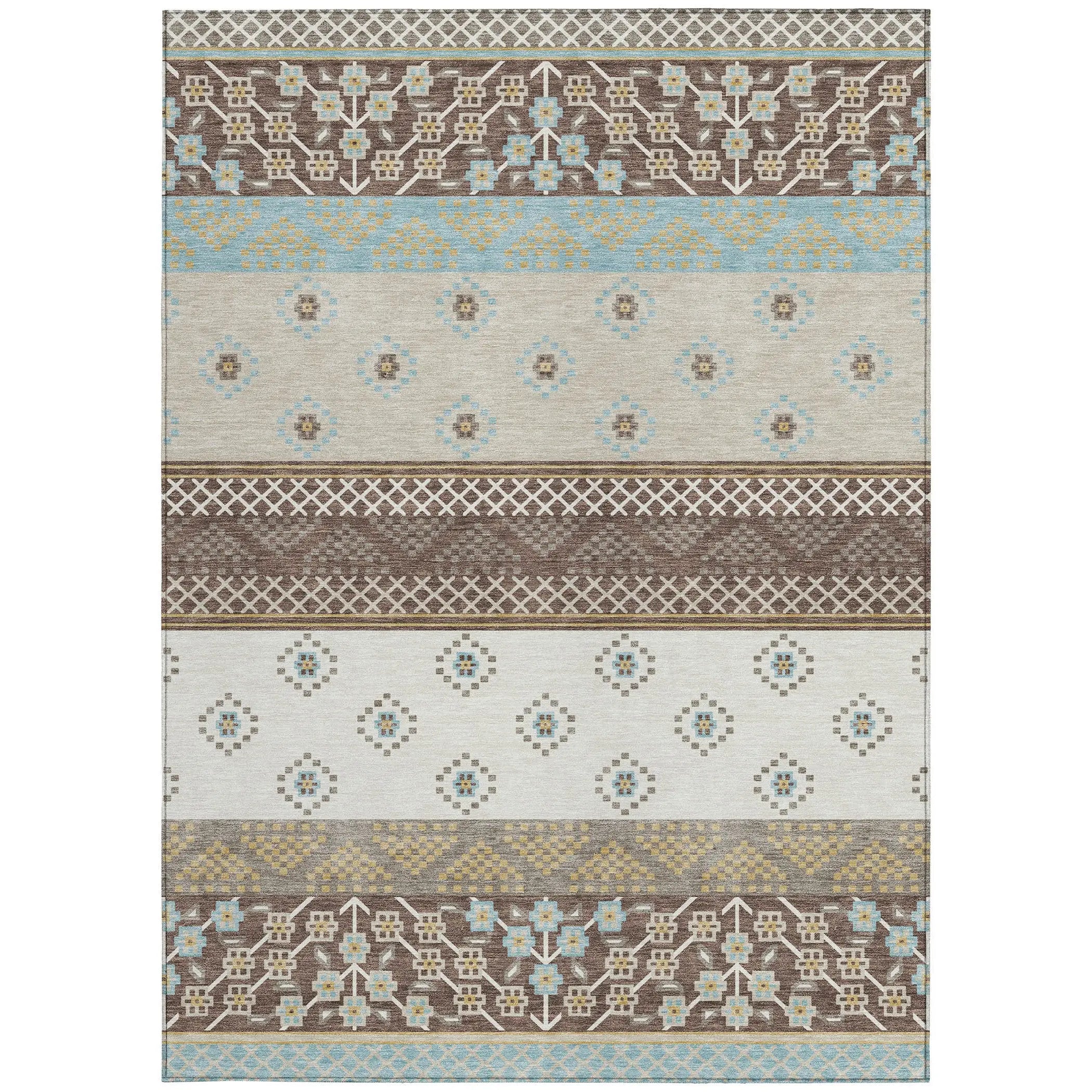 3' X 5' Chocolate And Green Striped Washable Indoor Outdoor Area Rug Homeroots Outdoor
