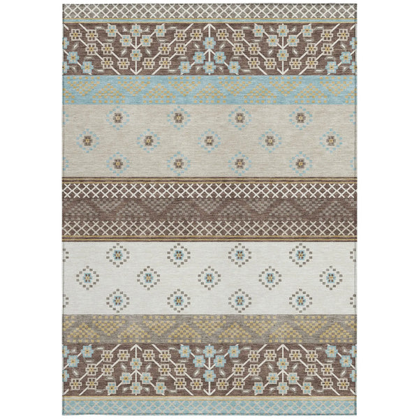 3' X 5' Chocolate And Green Striped Washable Indoor Outdoor Area Rug Homeroots Outdoor