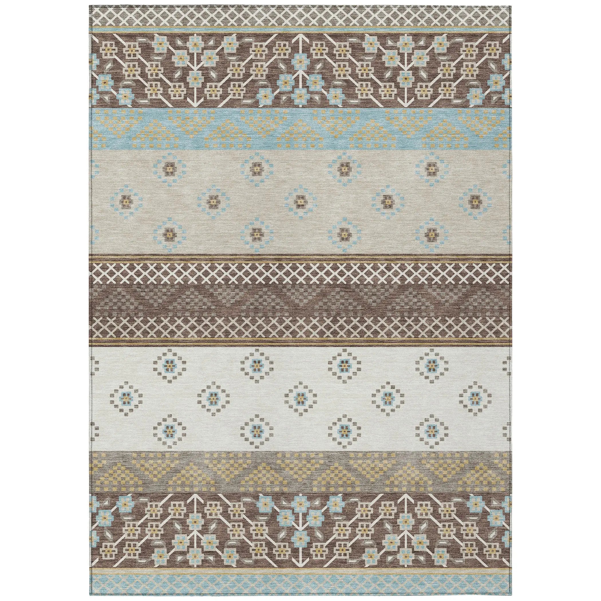 3' X 5' Chocolate And Green Striped Washable Indoor Outdoor Area Rug Homeroots Outdoor
