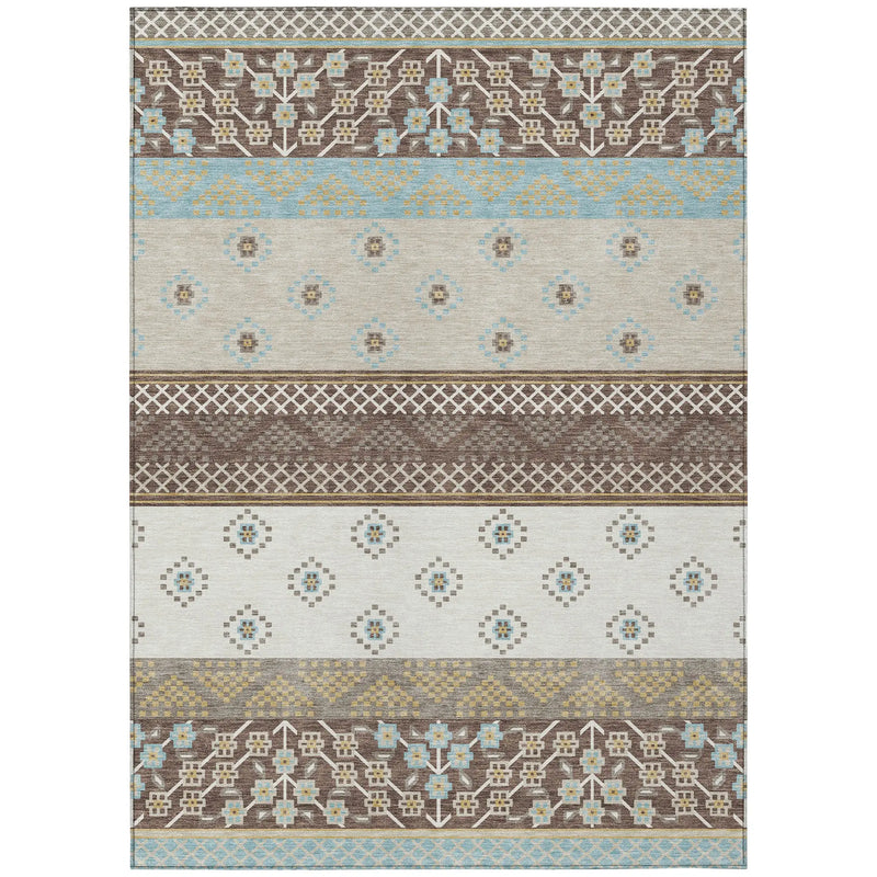 3' X 5' Chocolate And Green Striped Washable Indoor Outdoor Area Rug Homeroots Outdoor