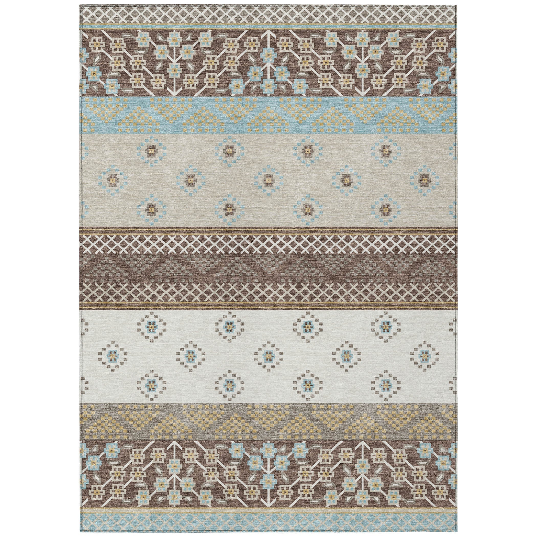 3' X 5' Chocolate And Green Striped Washable Indoor Outdoor Area Rug Homeroots Outdoor