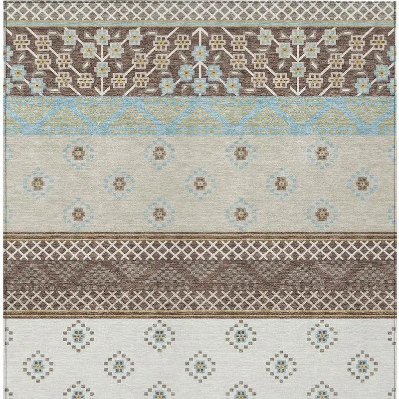 3' X 5' Chocolate And Green Striped Washable Indoor Outdoor Area Rug Homeroots Outdoor