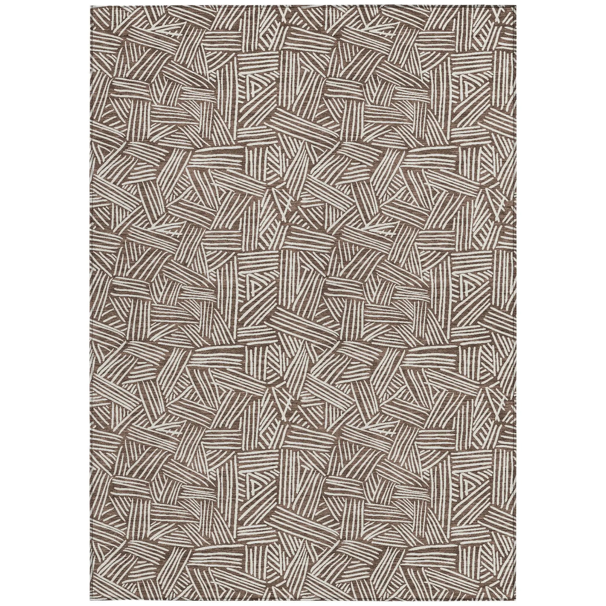 3' X 5' Chocolate And Ivory Geometric Washable Indoor Outdoor Area Rug Homeroots Outdoor