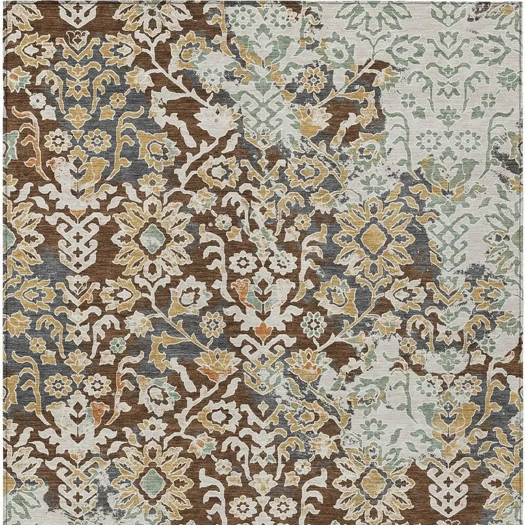 3' X 5' Chocolate And Ivory Geometric Washable Indoor Outdoor Area Rug Homeroots Outdoor