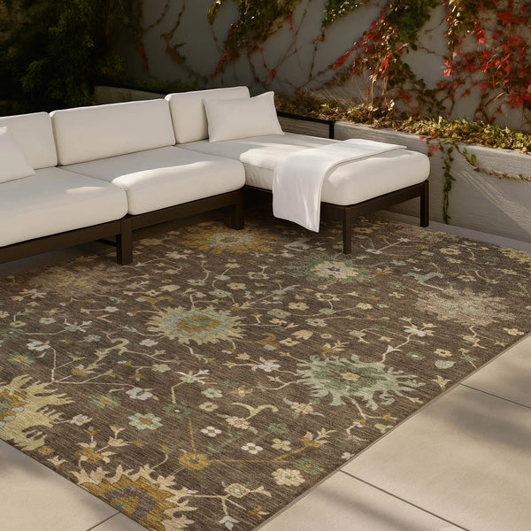 3' X 5' Chocolate And Olive Green Faux Bois Washable Indoor Outdoor Area Rug Homeroots Outdoor
