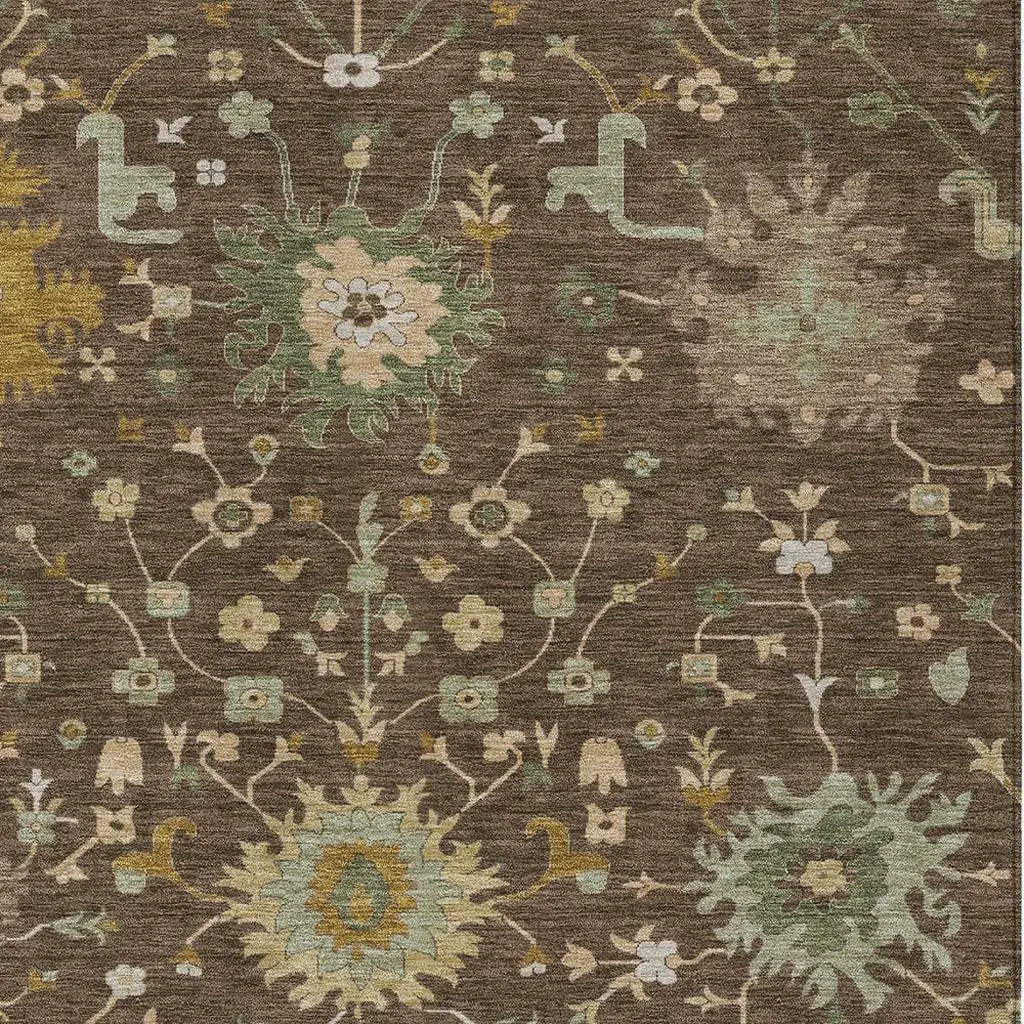 3' X 5' Chocolate And Olive Green Faux Bois Washable Indoor Outdoor Area Rug Homeroots Outdoor