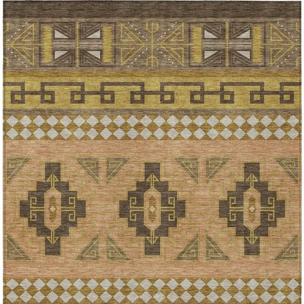3' X 5' Chocolate And Olive Green Tribal Washable Indoor Outdoor Area Rug Homeroots Outdoor