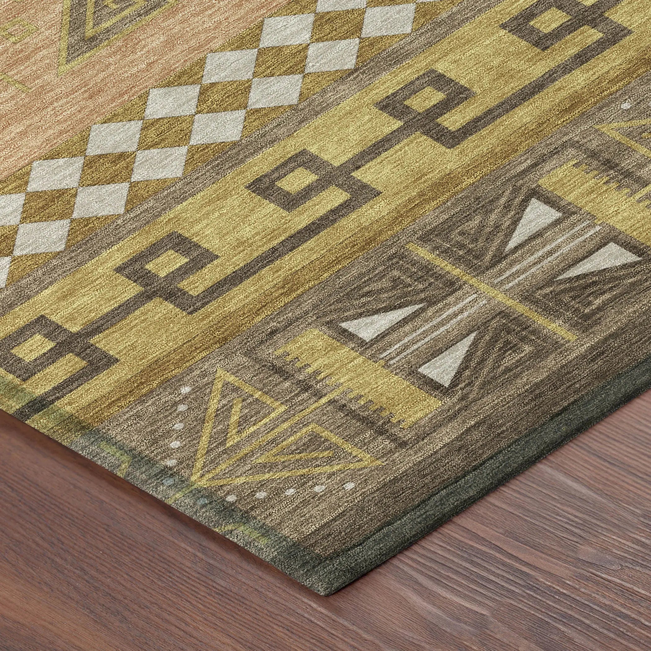 3' X 5' Chocolate And Olive Green Tribal Washable Indoor Outdoor Area Rug Homeroots Outdoor