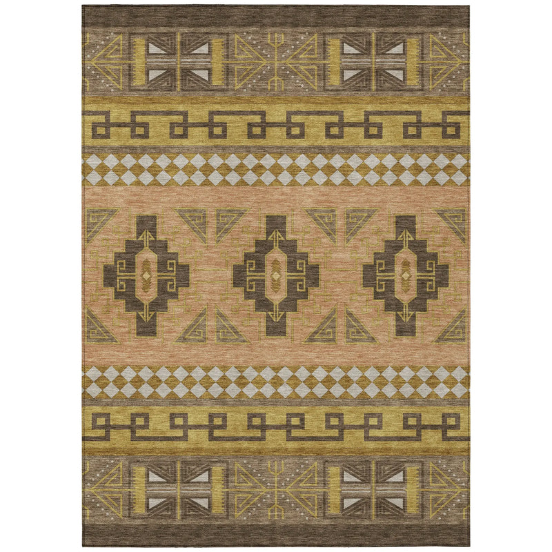 3' X 5' Chocolate And Olive Green Tribal Washable Indoor Outdoor Area Rug Homeroots Outdoor