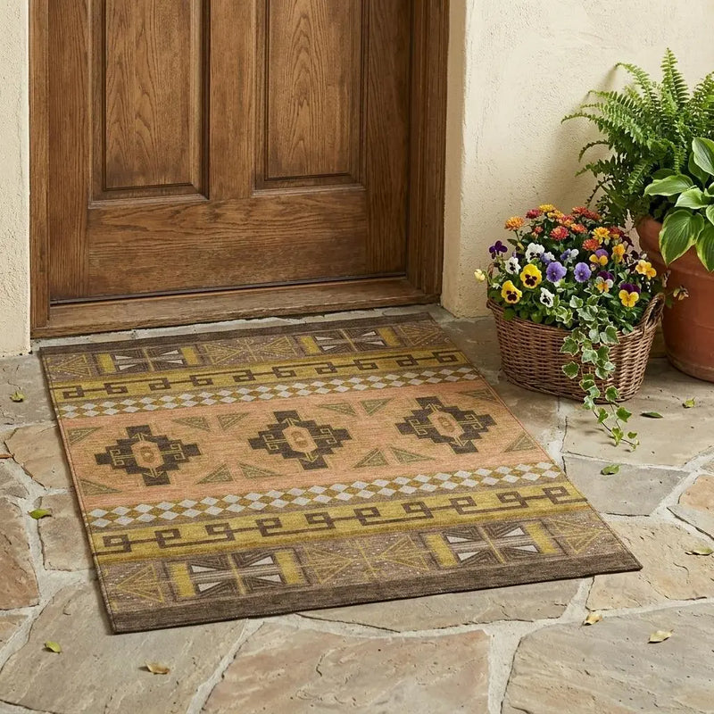 3' X 5' Chocolate And Olive Green Tribal Washable Indoor Outdoor Area Rug Homeroots Outdoor