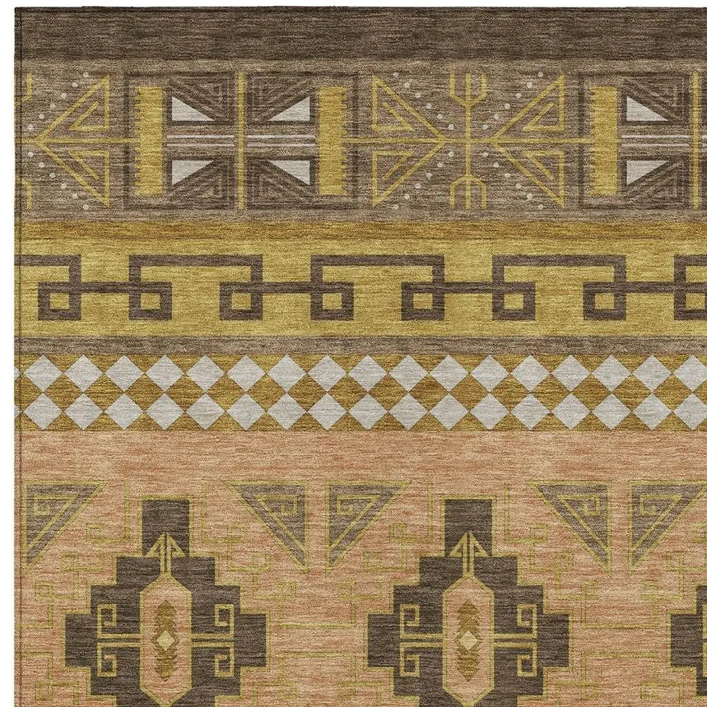 3' X 5' Chocolate And Olive Green Tribal Washable Indoor Outdoor Area Rug Homeroots Outdoor