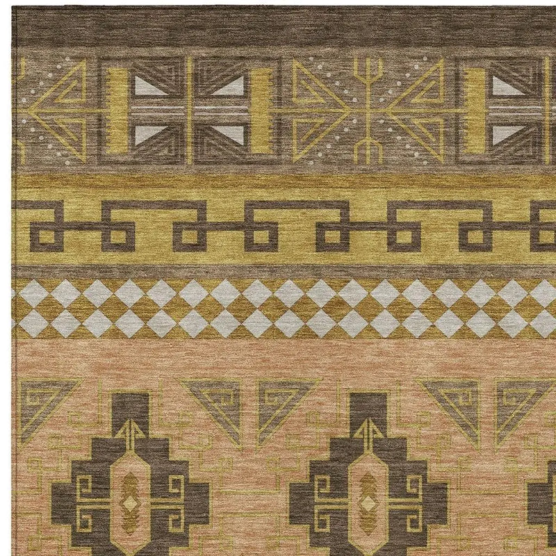 3' X 5' Chocolate And Olive Green Tribal Washable Indoor Outdoor Area Rug Homeroots Outdoor