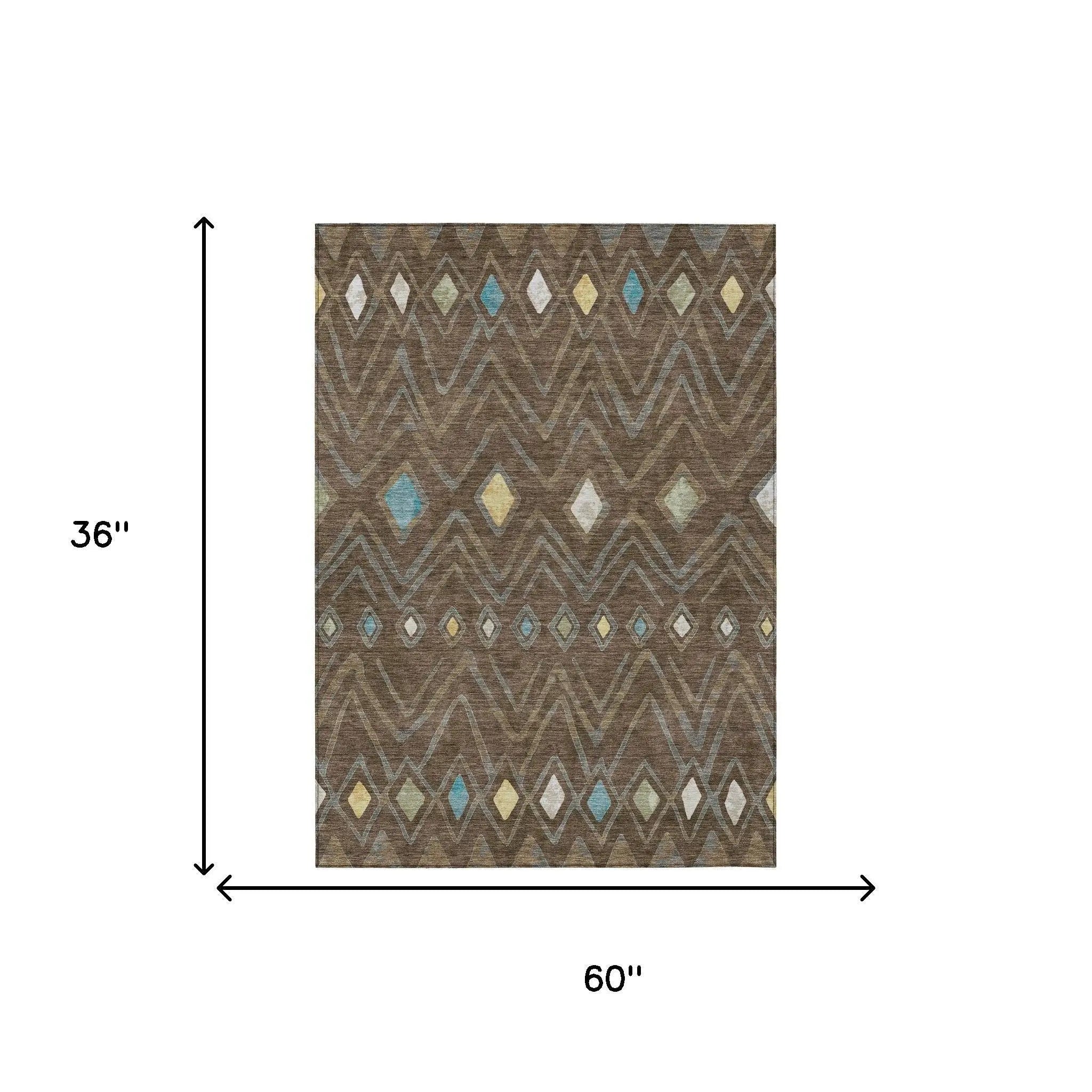 3' X 5' Chocolate And Orange Geometric Washable Indoor Outdoor Area Rug Homeroots Outdoor