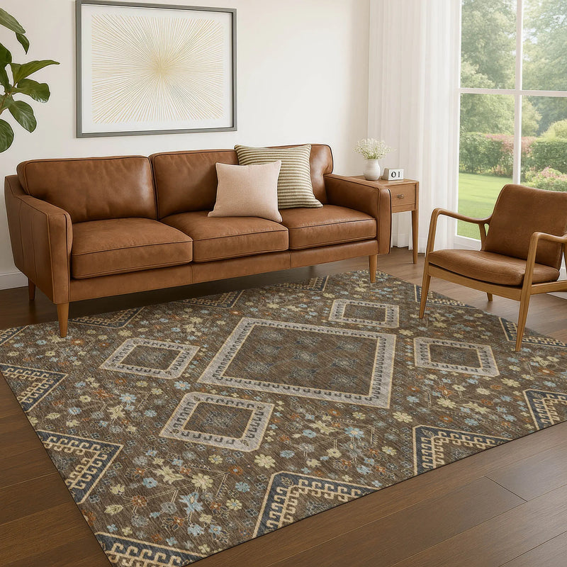3' X 5' Chocolate And Orange Medallion Washable Indoor Outdoor Area Rug Homeroots Outdoor