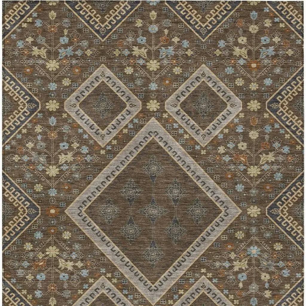 3' X 5' Chocolate And Orange Medallion Washable Indoor Outdoor Area Rug Homeroots Outdoor