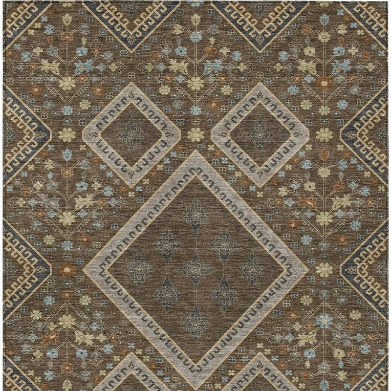 3' X 5' Chocolate And Orange Medallion Washable Indoor Outdoor Area Rug Homeroots Outdoor