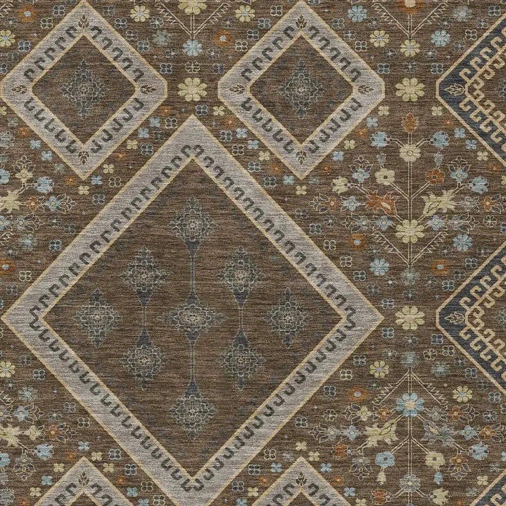 3' X 5' Chocolate And Orange Medallion Washable Indoor Outdoor Area Rug Homeroots Outdoor