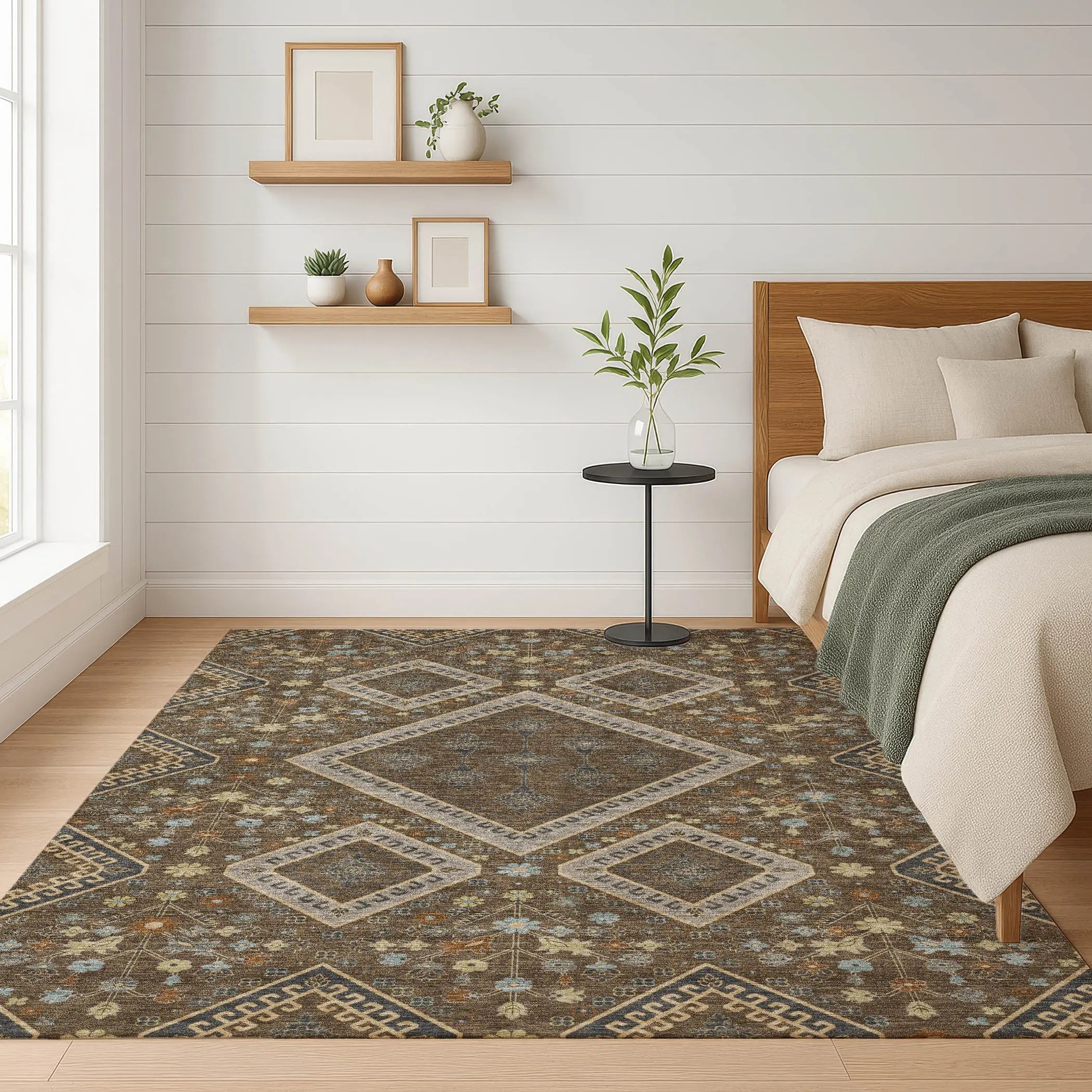 3' X 5' Chocolate And Orange Medallion Washable Indoor Outdoor Area Rug Homeroots Outdoor