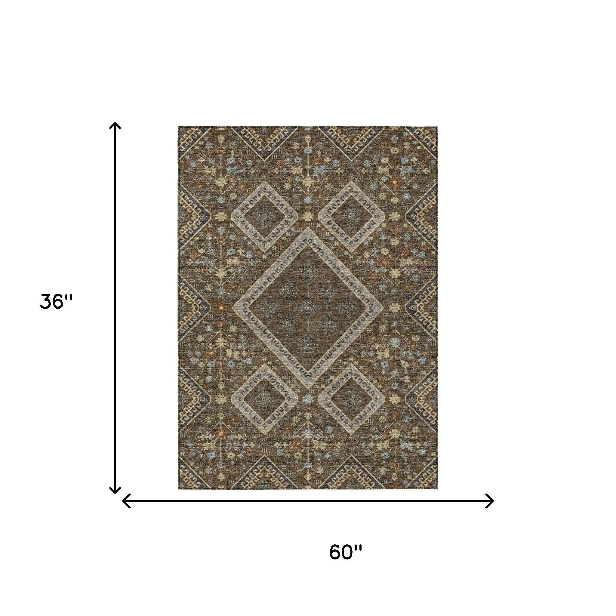 3' X 5' Chocolate And Orange Medallion Washable Indoor Outdoor Area Rug Homeroots Outdoor