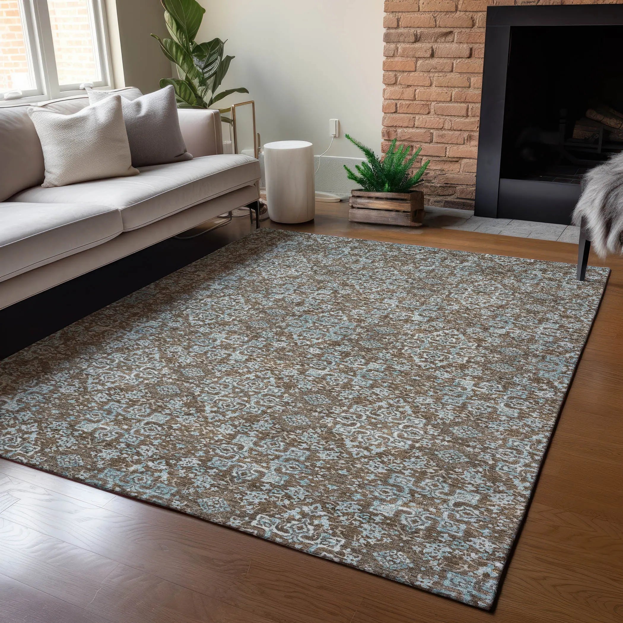 3' X 5' Chocolate And Pearl Oriental Washable Indoor Outdoor Area Rug Homeroots Outdoor