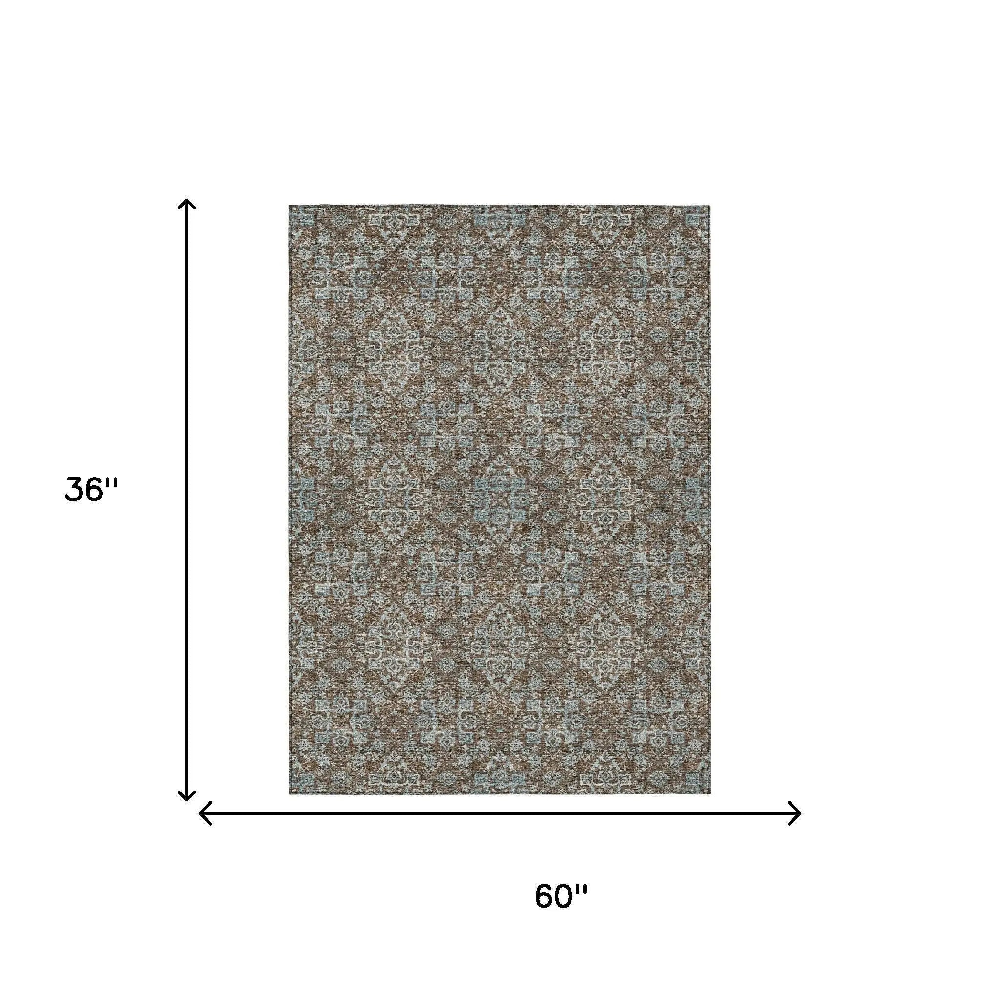 3' X 5' Chocolate And Pearl Oriental Washable Indoor Outdoor Area Rug Homeroots Outdoor