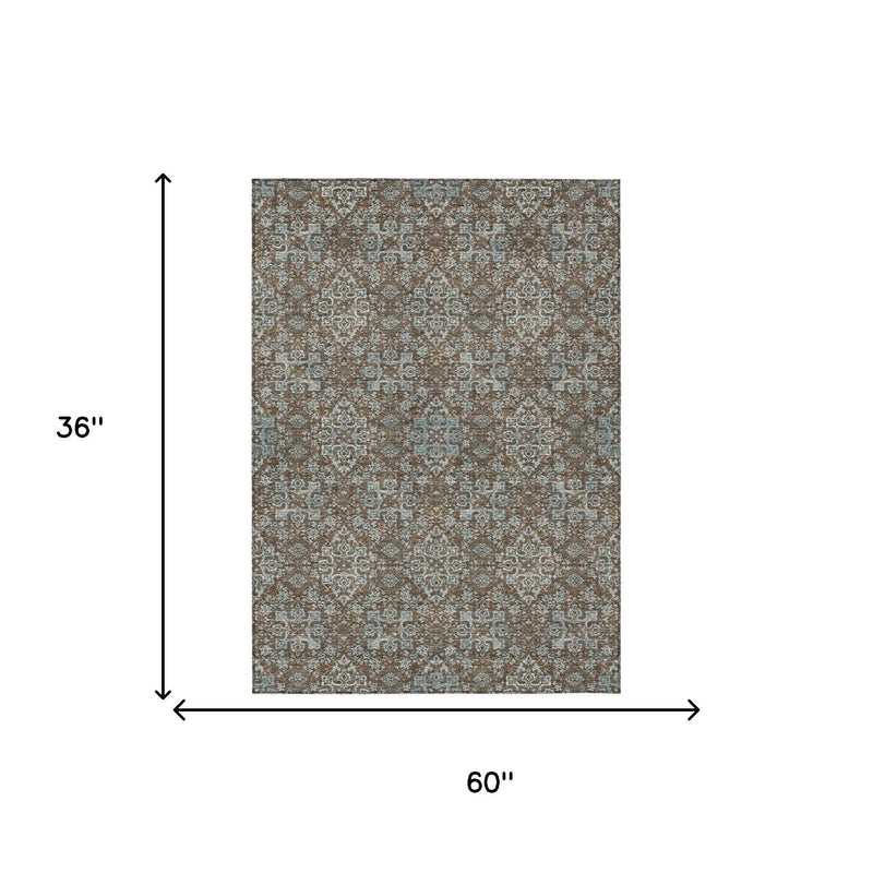 3' X 5' Chocolate And Pearl Oriental Washable Indoor Outdoor Area Rug Homeroots Outdoor