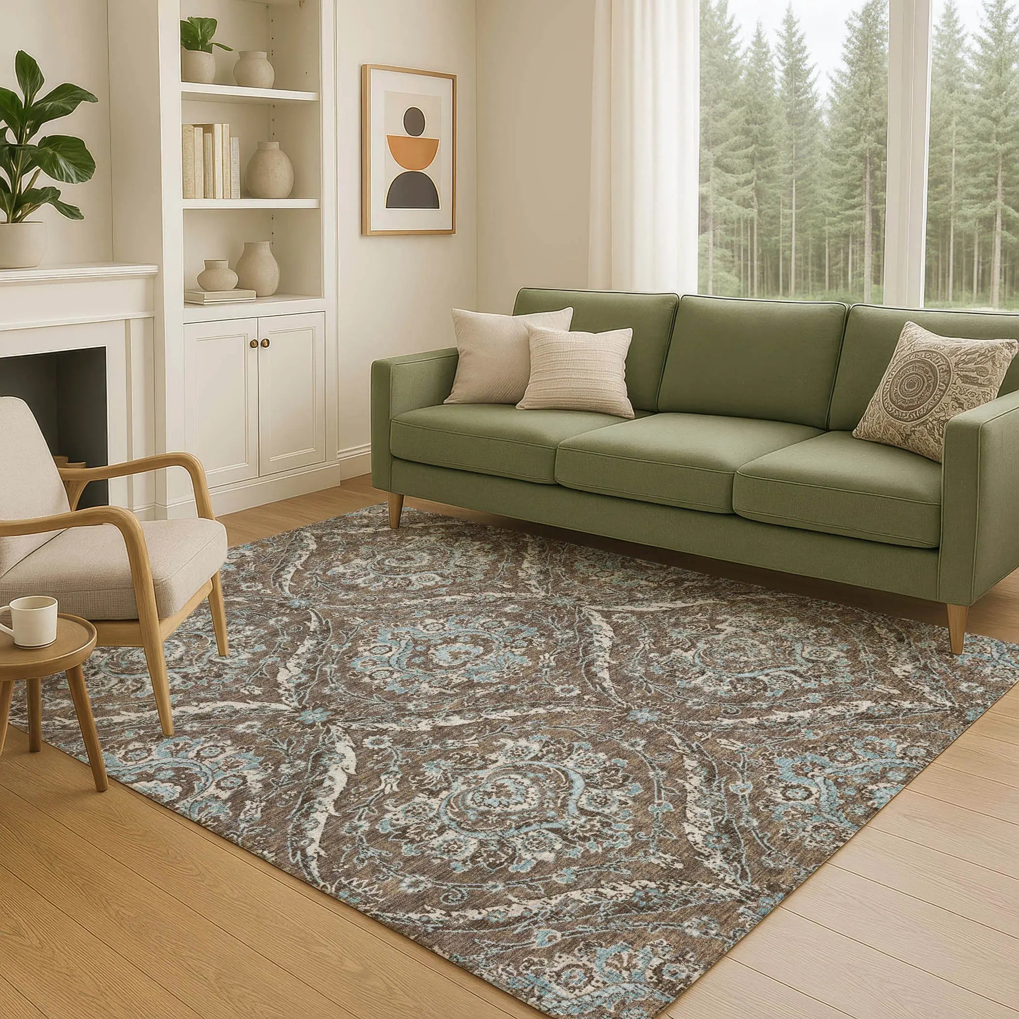 3' X 5' Chocolate And Silver Floral Washable Indoor Outdoor Area Rug Homeroots Outdoor