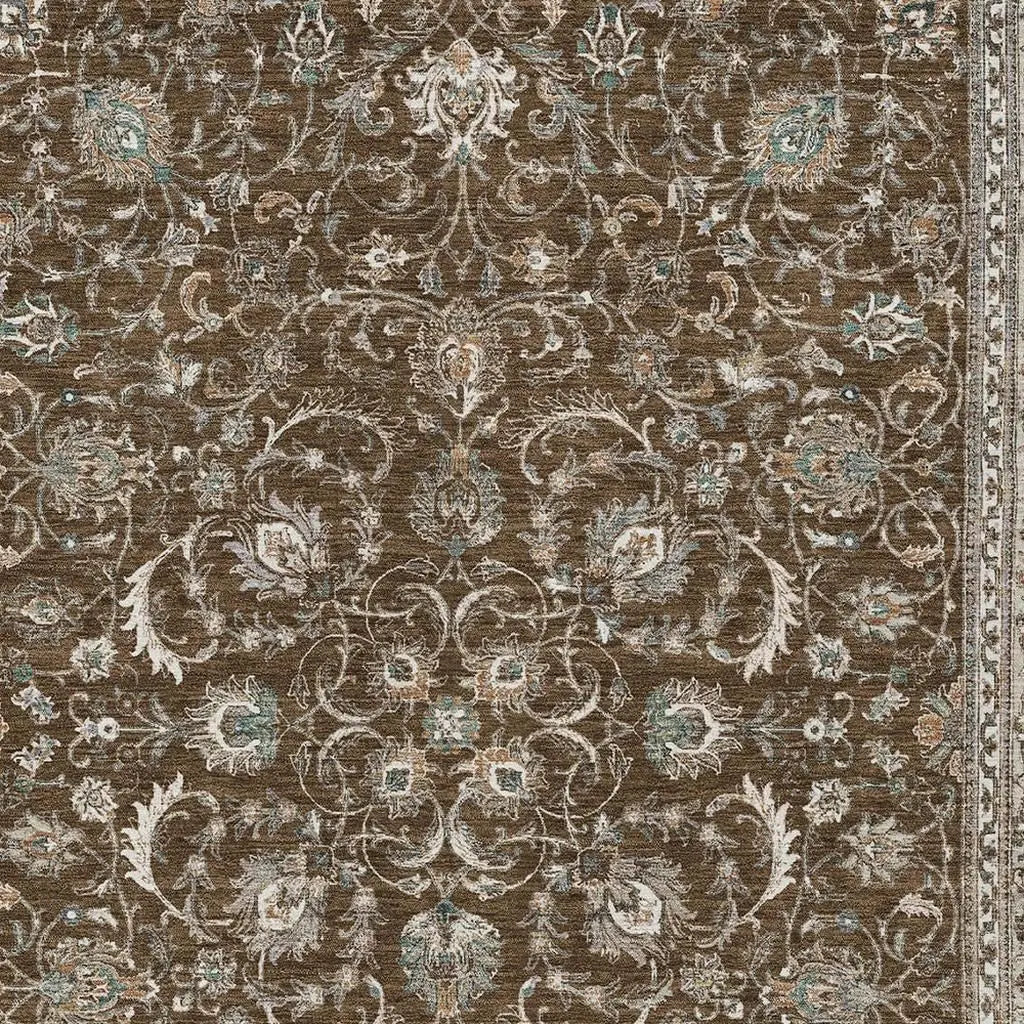 3' X 5' Chocolate And Taupe Botanical Leaves Washable Indoor Outdoor Area Rug Homeroots Outdoor