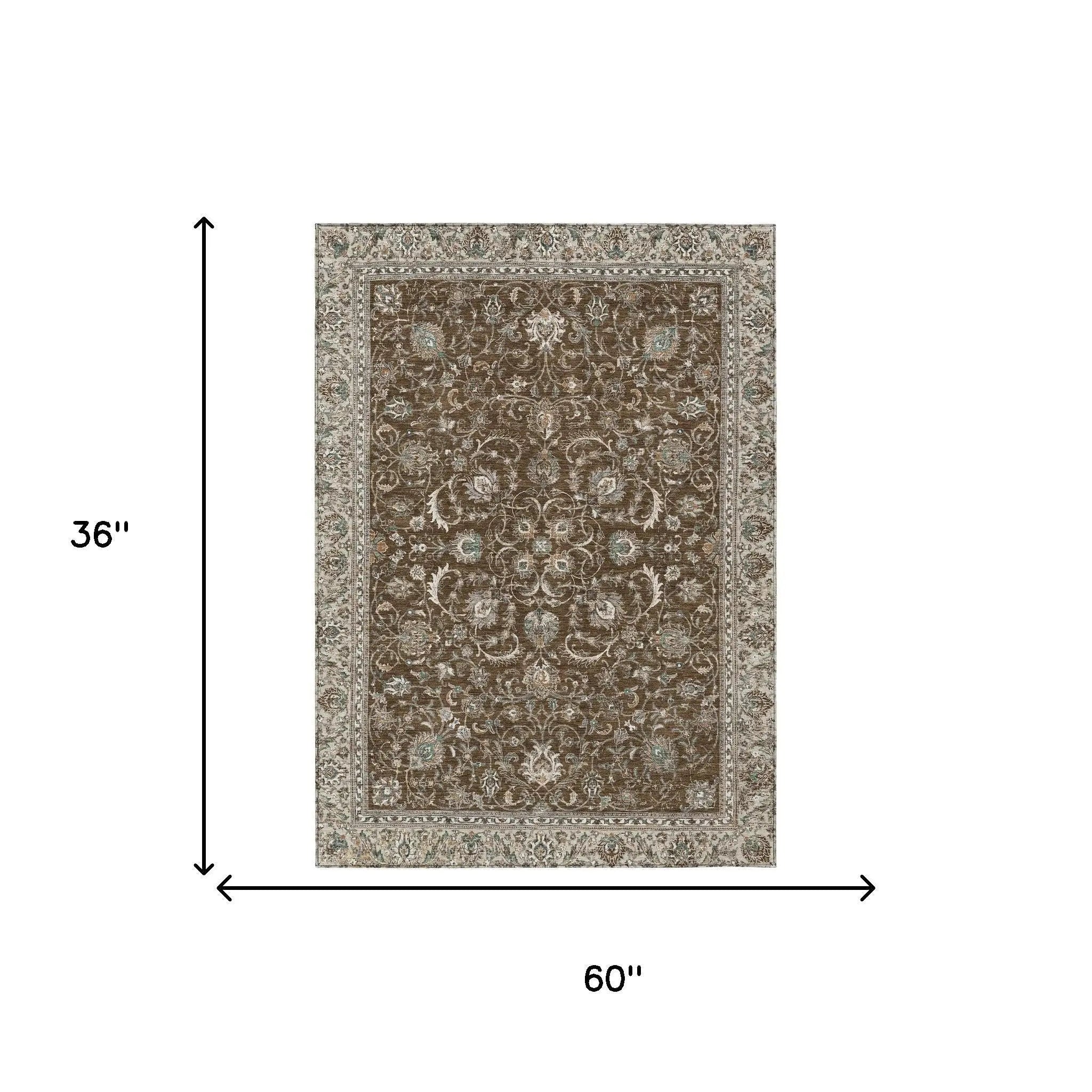 3' X 5' Chocolate And Taupe Botanical Leaves Washable Indoor Outdoor Area Rug Homeroots Outdoor
