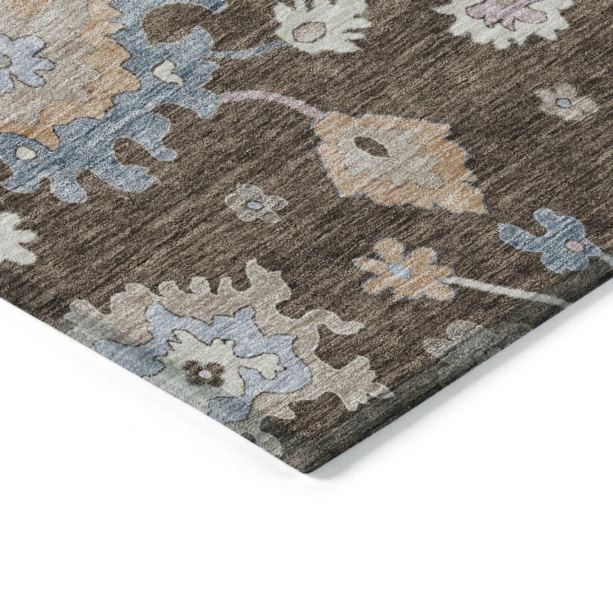 3' X 5' Chocolate Beige And Blue Floral Washable Indoor Outdoor Area Rug Homeroots Outdoor