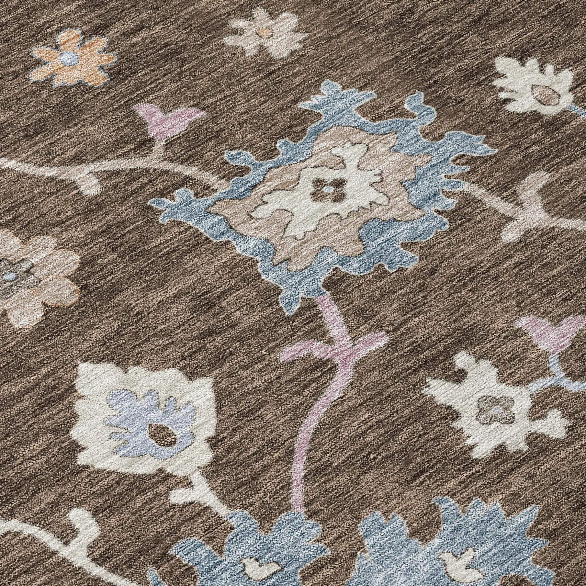 3' X 5' Chocolate Beige And Blue Floral Washable Indoor Outdoor Area Rug Homeroots Outdoor