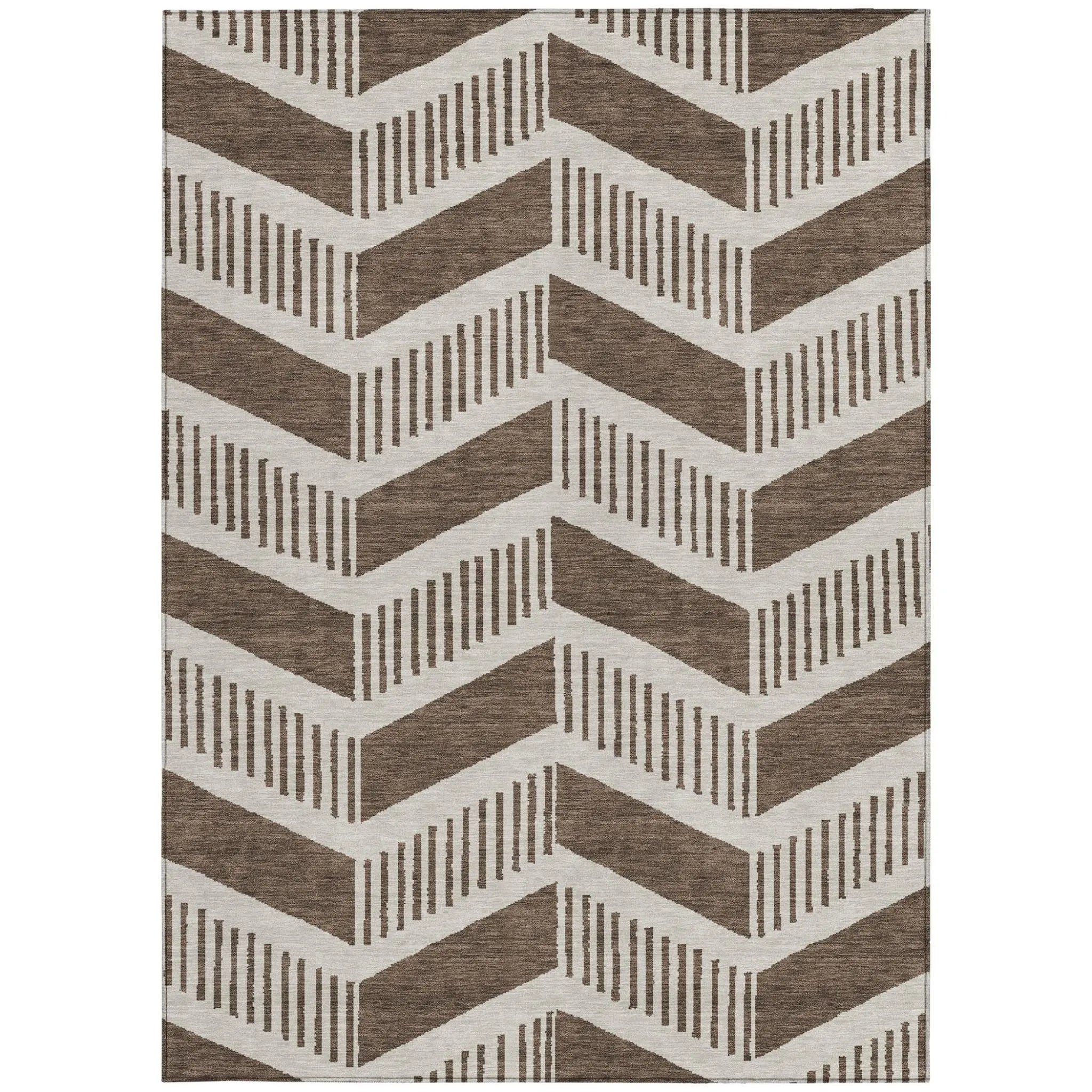 3' X 5' Coffee And Brown Geometric Washable Indoor Outdoor Area Rug Homeroots Outdoor