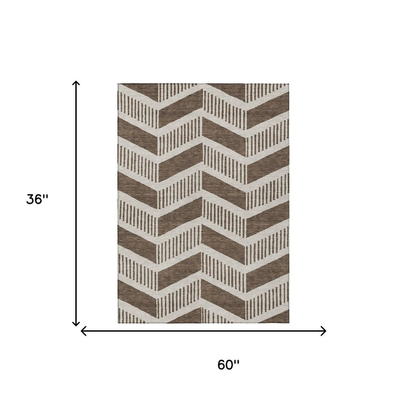 3' X 5' Coffee And Brown Geometric Washable Indoor Outdoor Area Rug Homeroots Outdoor