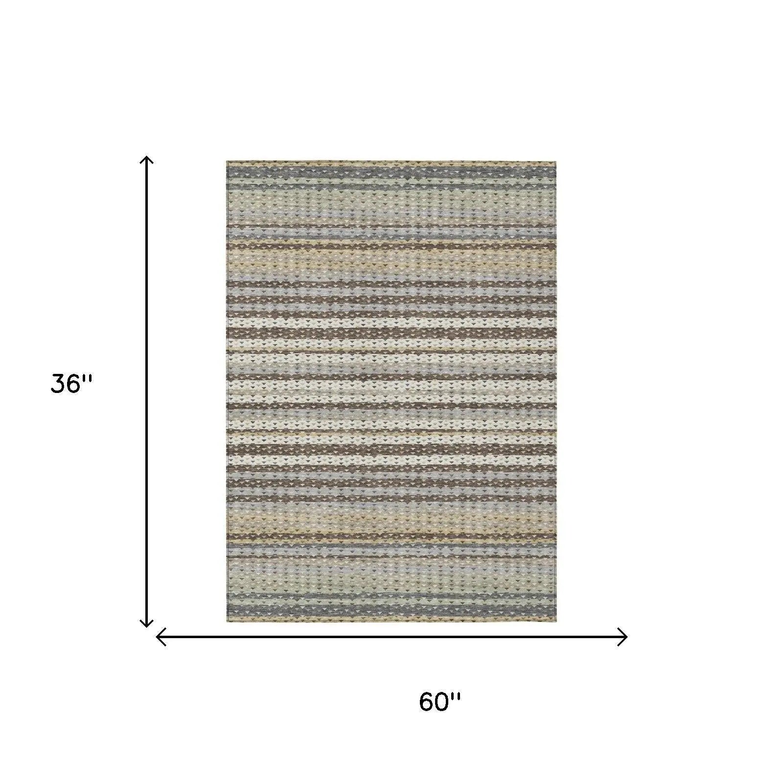 3' X 5' Coffee And Brown Striped Washable Indoor Outdoor Area Rug Homeroots Outdoor