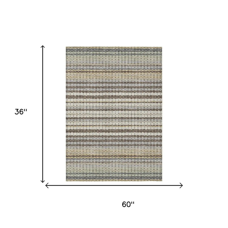 3' X 5' Coffee And Brown Striped Washable Indoor Outdoor Area Rug Homeroots Outdoor