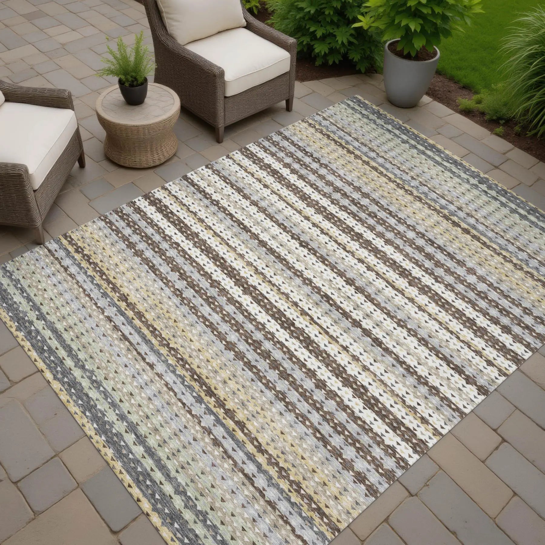 3' X 5' Coffee And Brown Striped Washable Indoor Outdoor Area Rug Homeroots Outdoor