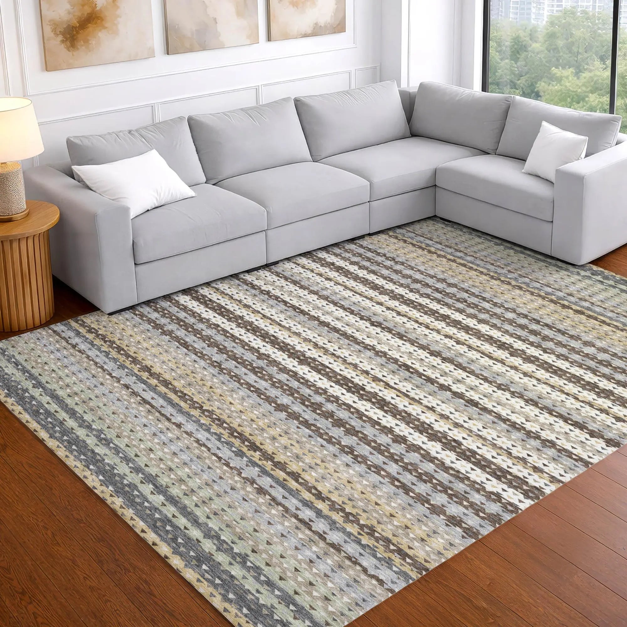 3' X 5' Coffee And Brown Striped Washable Indoor Outdoor Area Rug Homeroots Outdoor