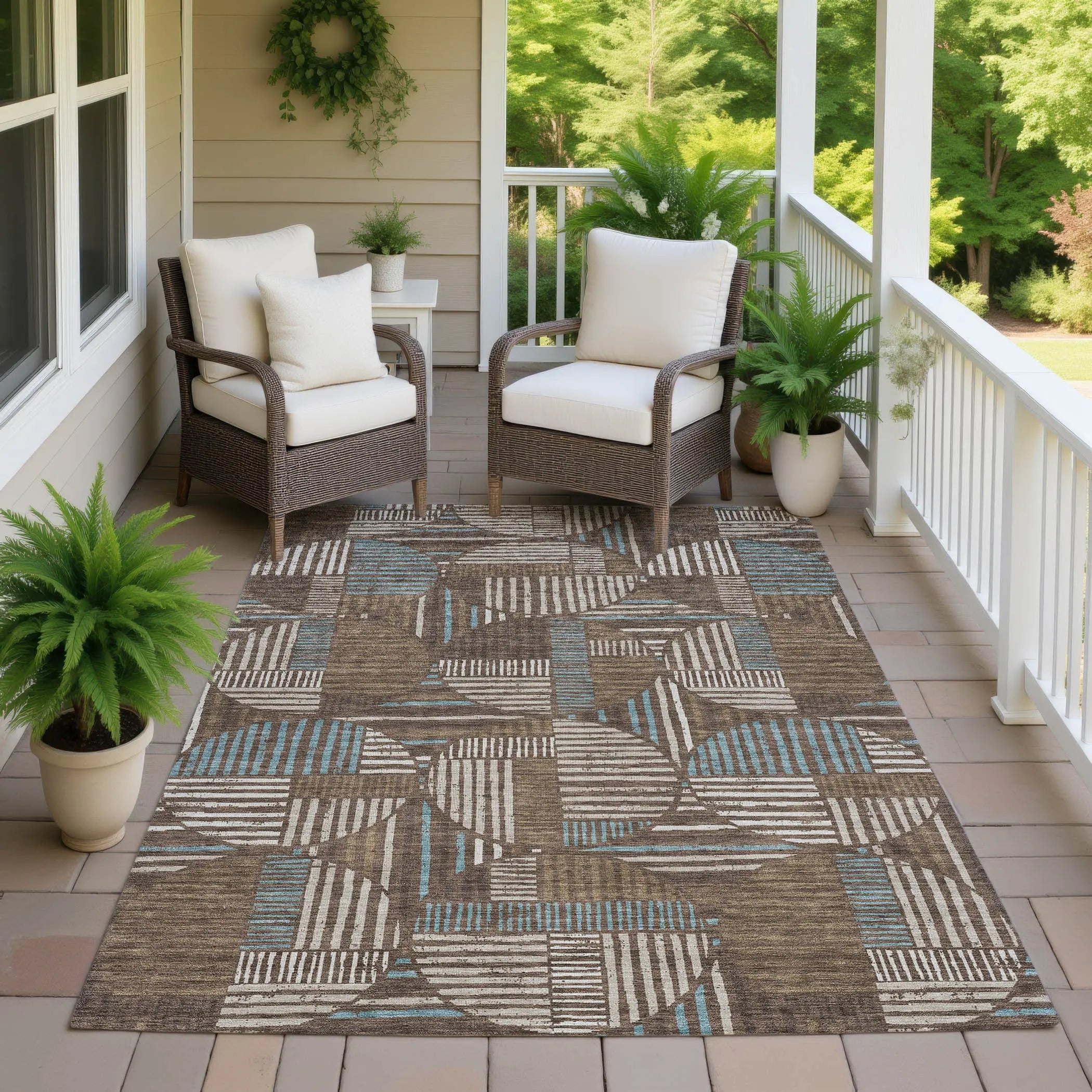 3' X 5' Coffee And Graphite Geometric Washable Indoor Outdoor Area Rug Homeroots Outdoor