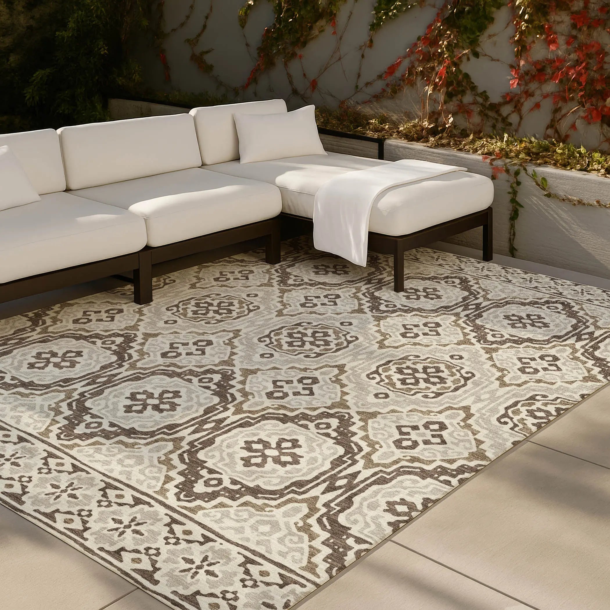 3' X 5' Coffee And Gray Tribal Washable Indoor Outdoor Area Rug Homeroots Outdoor